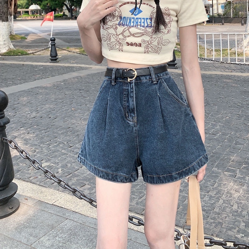 Quần Short Denim Lưng Cao Ống Rộng Thiết Kế Mới Thời Trang Mùa Hè Theo Phong Cách Hàn Quốc Cho Nữ