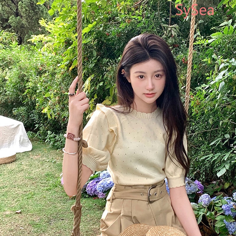 Áo Dệt Kim Tay Phồng Thời Trang Hàn Quốc Dành Cho Nữ