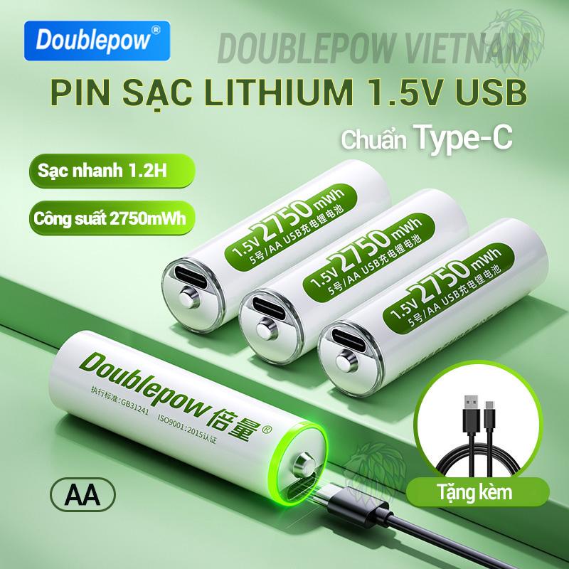 Pin sạc AA USB Type-C Doublepow 2750mWh Dùng Cho Micro, Đồng Hồ, Khóa Cửa, Đồ Chơi Trẻ Em, Điện Gia Dụng