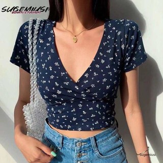 Áo Thun Crop Top Cổ Chữ v Thời Trang Cho Nữ