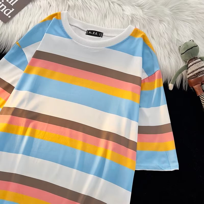 Áo Thun Tay Ngắn Cổ Tròn Họa Tiết Kẻ Sọc Thời Trang Mùa Hè 2023 Mới Cho Nam