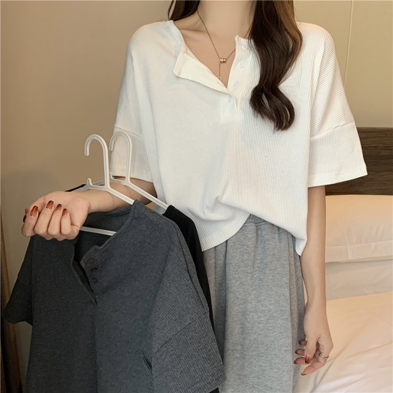 Áo thun SUXI tay ngắn dáng rộng màu sắc đơn giản dành cho nữ