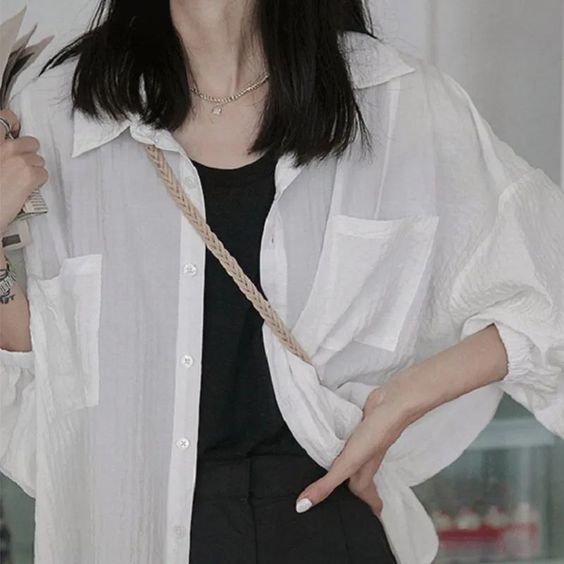 MS1139 Áo sơ mi nữ oversize 2 túi chất đũi nhăn năng động