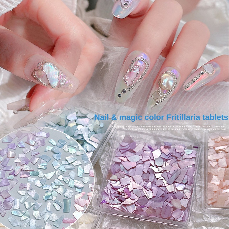 Trang Sức Nghệ Thuật Làm Móng Bằng Vỏ Sò Tự Nhiên Đầy Màu Sắc / Phụ Kiện Trang Trí Móng Tay Mảnh Vỡ Siêu Mỏng Màu Ma Thuật Cực Quang / Bộ Kim Sa Lấp Lánh Nghệ Thuật Làm Móng Bằng Vỏ Sò Nước Ngọt