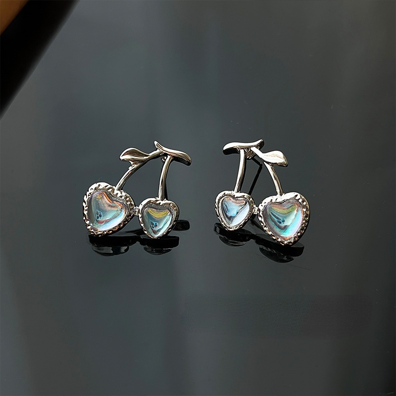Khuyên Tai Hình Trái Cherry Đính Đá Mặt Trăng Dễ Thương Cho Nữ
