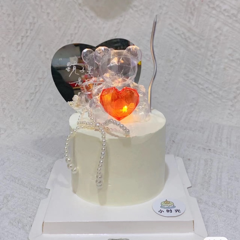 Đèn LED Gấu Nhỏ Trang Trí Bánh Ngọc Trai Nơ Trái Tim Dập Nổi Cho Ngày Valentine