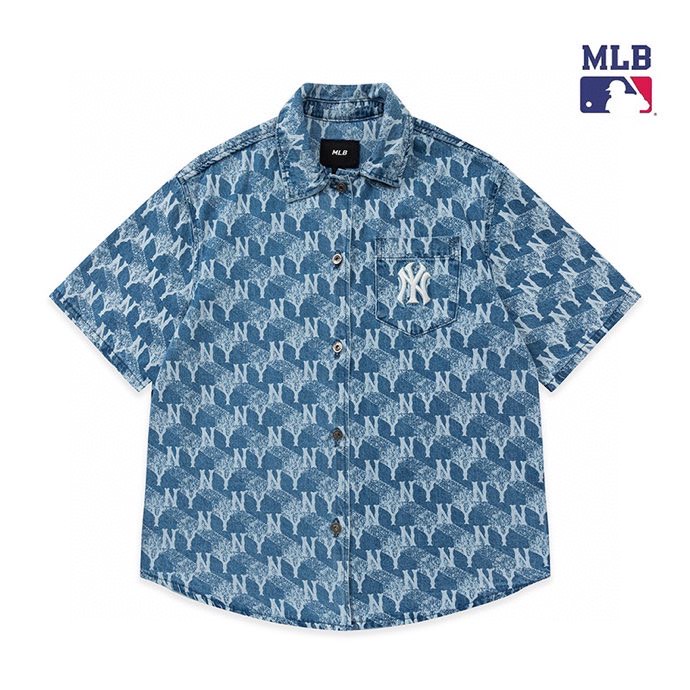 Hàng Có Sẵn! Áo Sơ Mi Denim Tay Ngắn Thêu Logo MLB Thời Trang 2023 Cho Nam Và Nữ