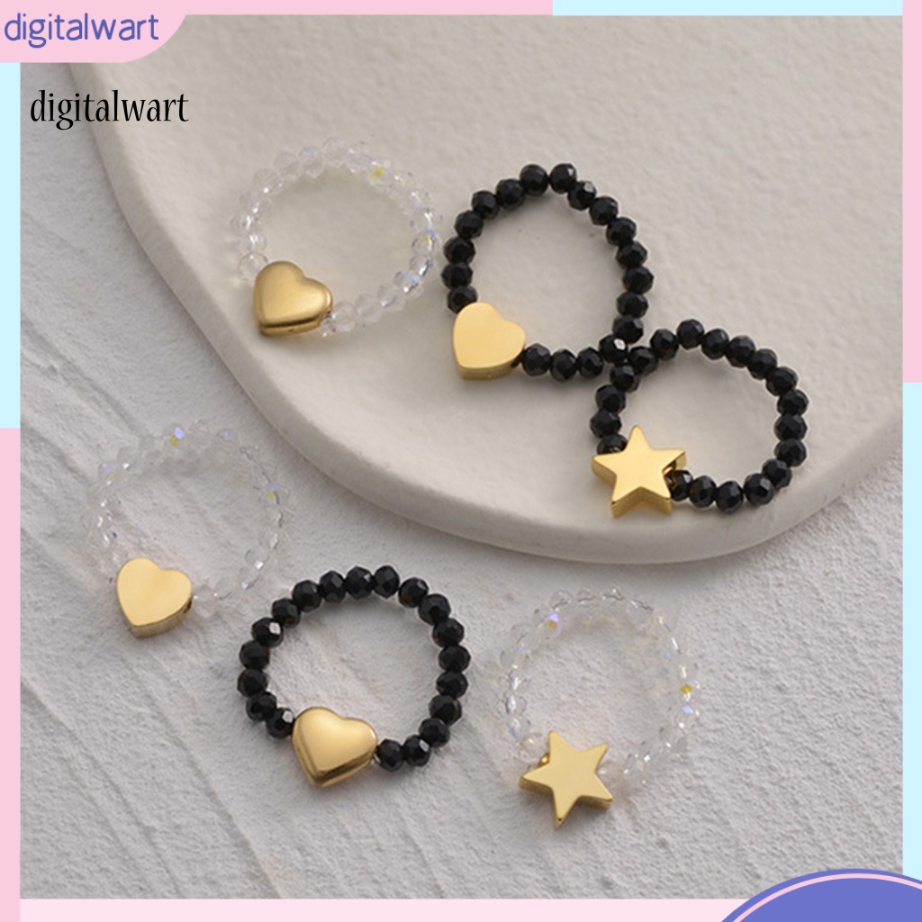 Kỹ Thuật Số| Nhẫn Hình Trái Tim Ngôi Sao Đính Hạt Trắng Đen Thời Trang Thanh Lịch Làm Quà Tặng Kỷ Niệm Cho Bạn