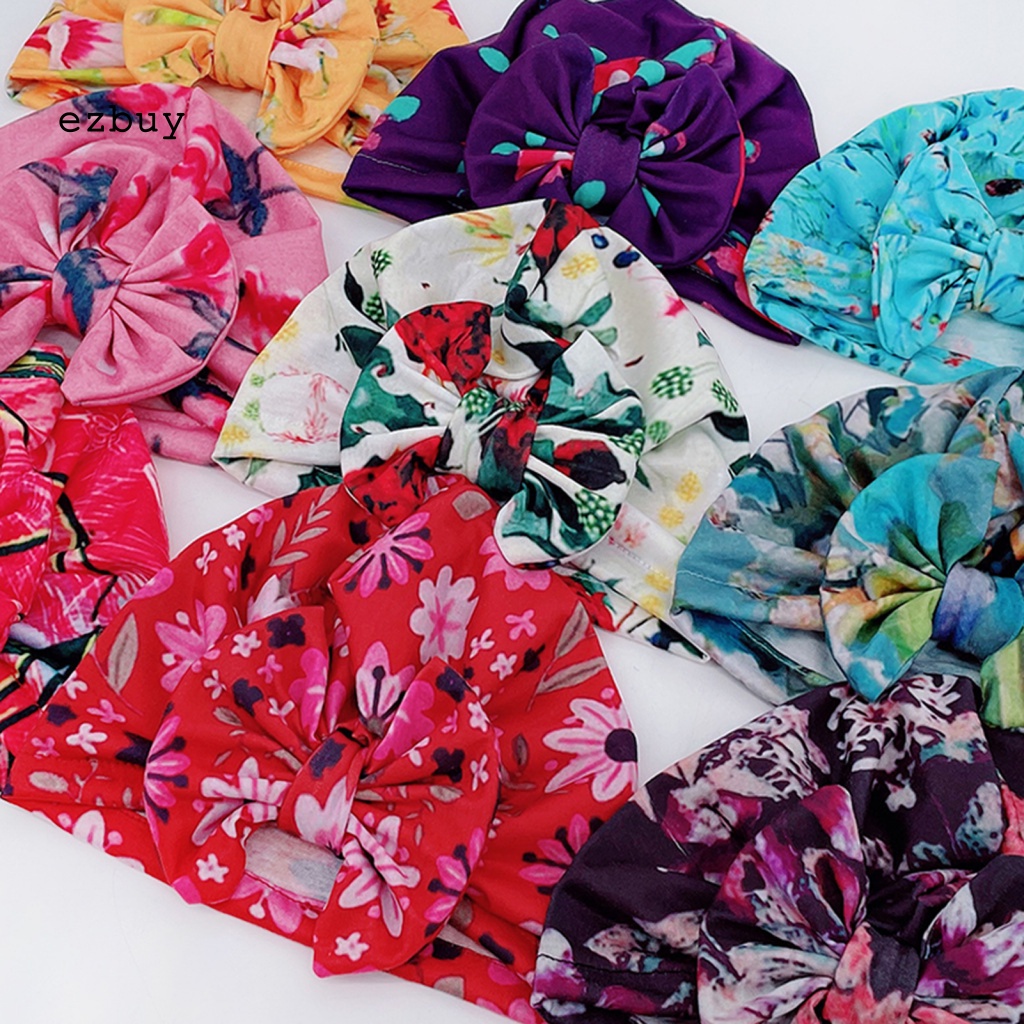 Mũ Vải Co Giãn Thoáng Khí Thắt Nơ In Hoa Dành Cho Bé