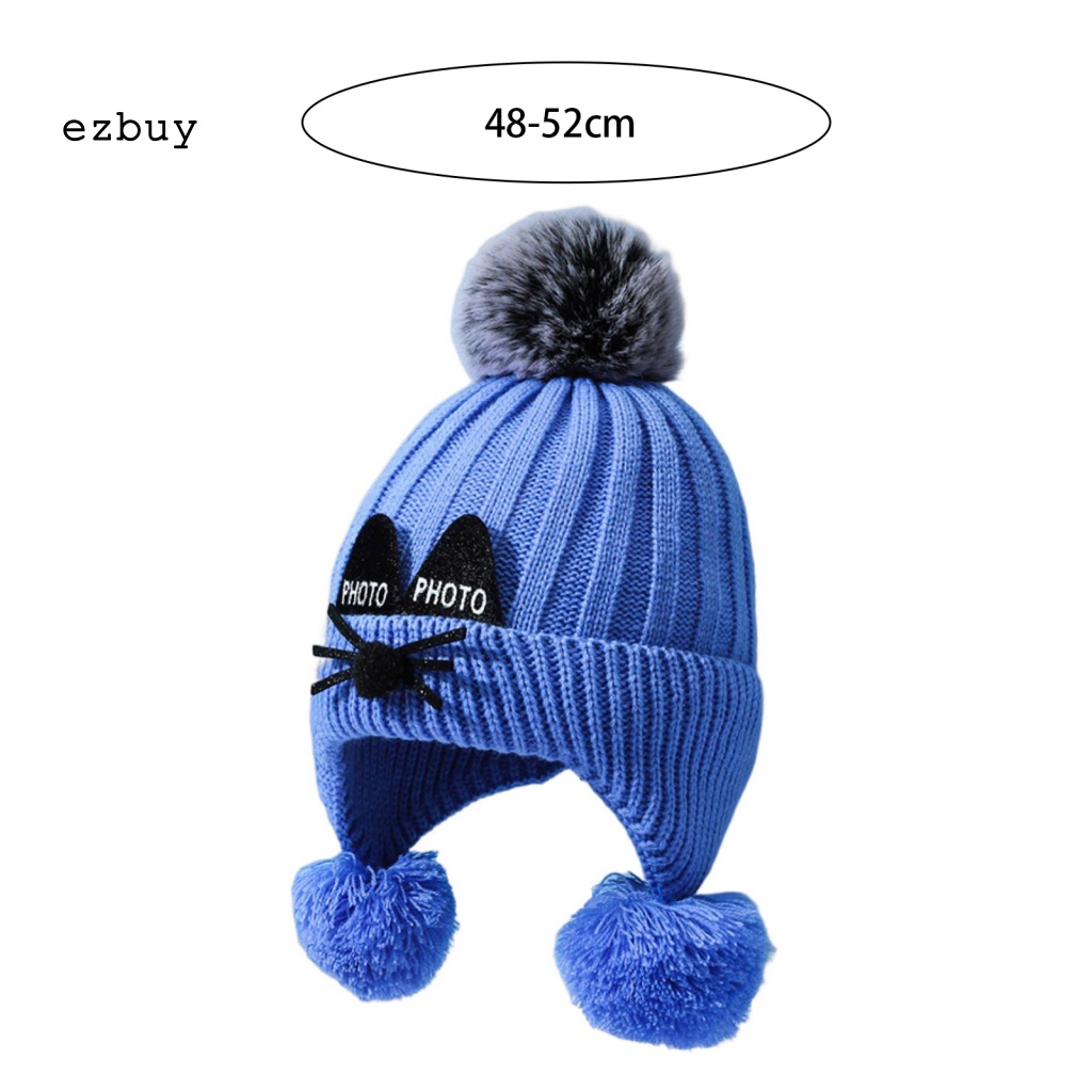 [EY] Mũ Dệt Kim Co Giãn Đính Quả Bông Trang Trí Bảo Vệ Tai Đáng Yêu Hợp Thời Trang Cho Bé Đi Ra Ngoài