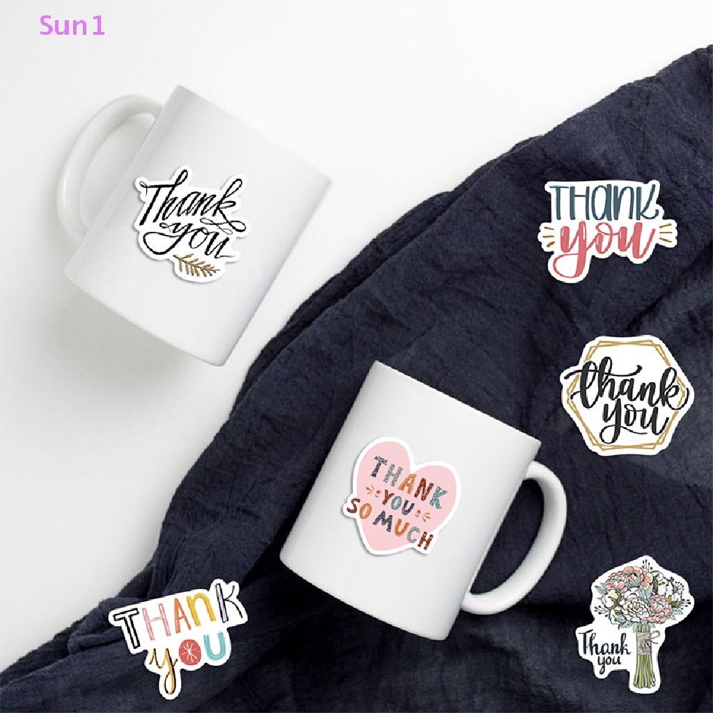 Bộ 50 Miếng Dán Chống Nước Trang Trí Sổ Tay / Hành Lý In Chữ Thank You Sun1