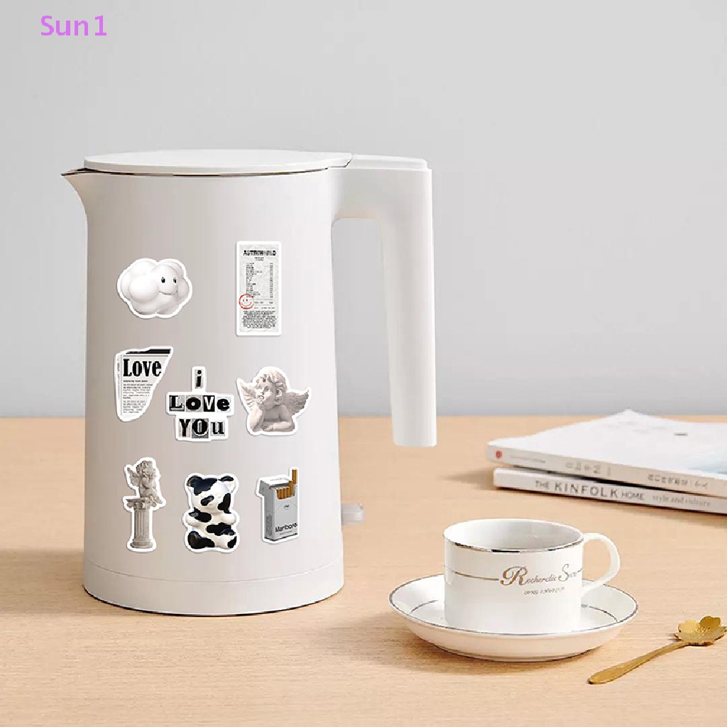 Set 61 Nhãn Dán Graffiti Màu Trắng Đen Đơn Giản Trang Trí Xe Hơi / Vali / Laptop