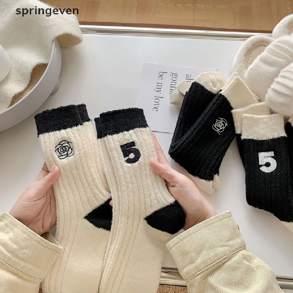 Vớ Len Cashmere Dày Dặn Giữ Ấm Mùa Đông Thêu Họa Tiết Hoa Hồng 5 Bông Thời Trang Nhật Bản Cho Nữ