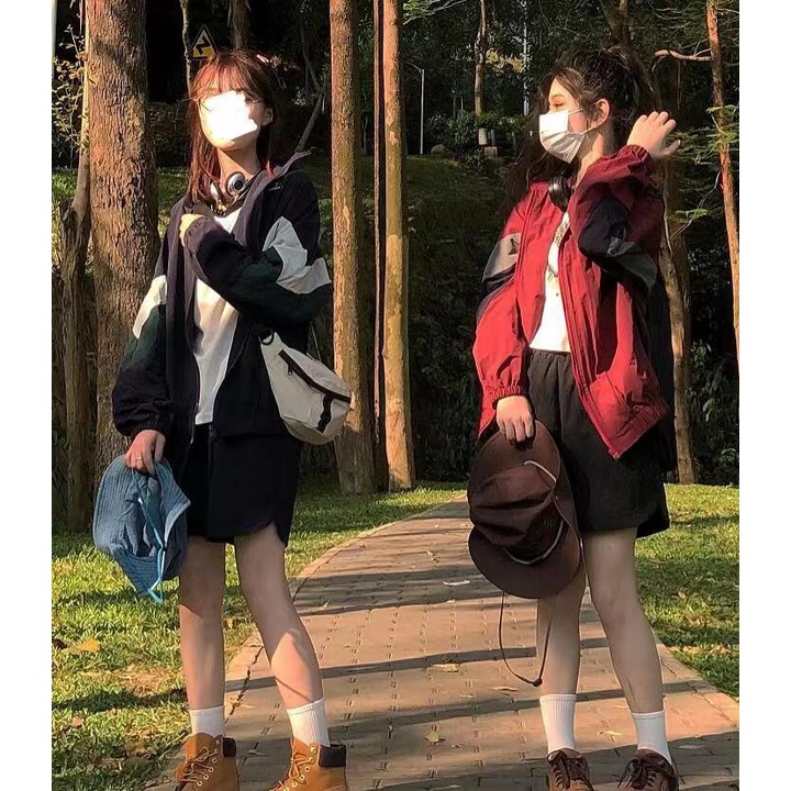 Áo Khoác Bóng Chày Màu Sắc Tương Phản Thêu Hình Ngôi Sao Thời Trang Cho Nữ