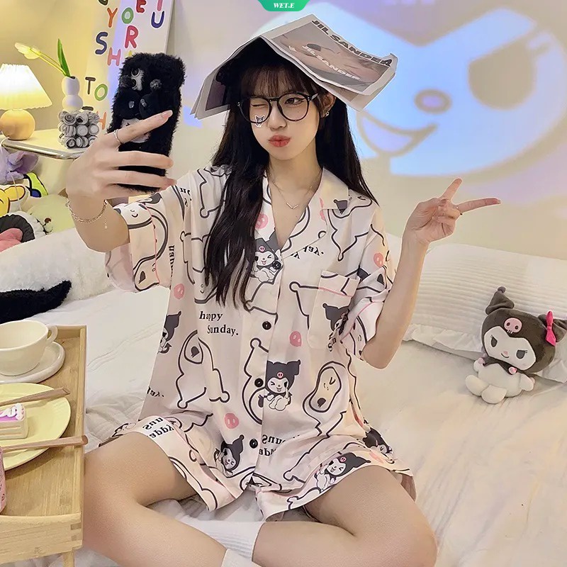 Bộ Đồ Ngủ Tay Ngắn In Hình Kuromi Dễ Thương Thời Trang Mùa Hè 2023 Phong Cách Nhật Bản Cho Nữ