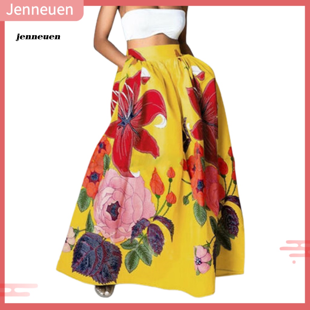 Chân Váy Eo Cao Co Giãn In Họa Tiết Hoa Phong Cách Bohemian Thanh Lịch Dành Cho Nữ