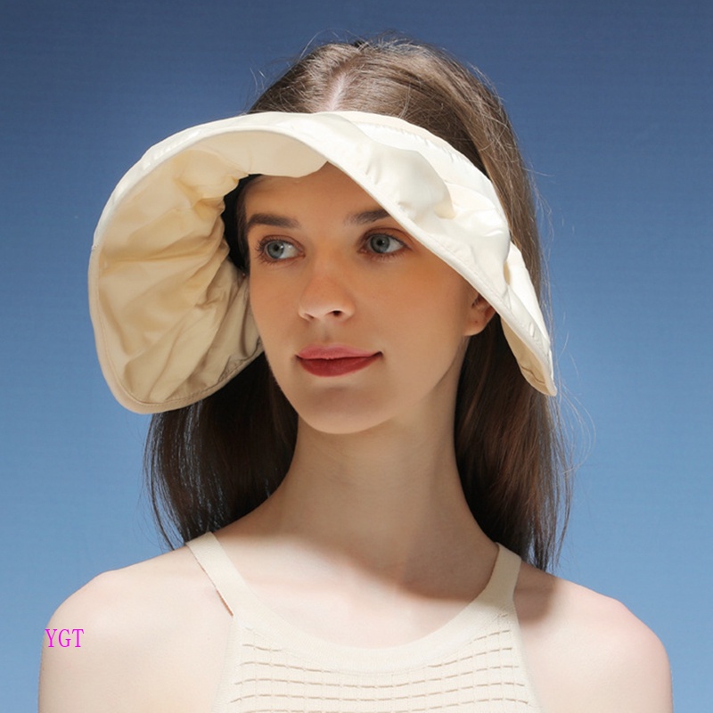 Ygt Mũ Tai Bèo Che Nắng Vành Rộng Bằng Cao Su Màu Đen Chống Tia UV Có Thể Gấp Gọn Cho Nữ