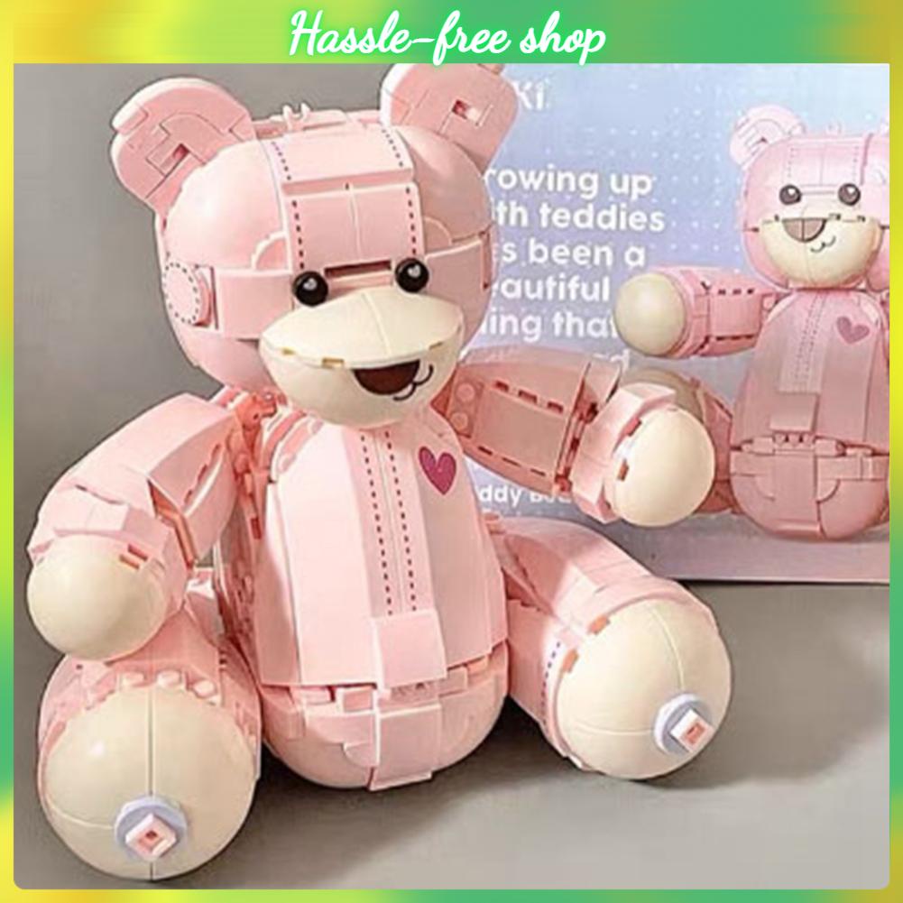 Đồ Chơi Khối Xây Dựng Màu Hồng Dễ Thương Giáo Dục Dàng Lắp Ráp Gấu Mini Quà Tặng Sinh Nhật