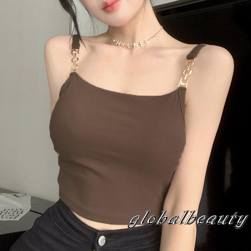 Áo Croptop Không Tay Có Mút Đệm Màu Sắc Đơn Giản Dành Cho Nữ