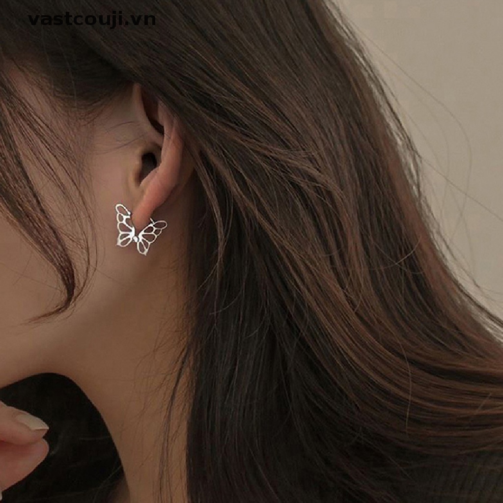 Khuyên Tai Hình Cánh Bướm Màu Bạc Đơn Giản Ngọt Ngào Cao Cấp Dễ Phối Đồ Thời Trang Cho Nữ