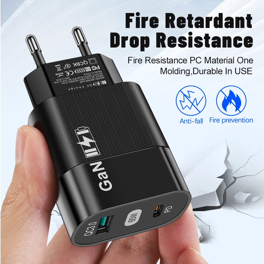 Củ Sạc Nhanh QC3.0 USB Type C 65W PD Cho Samsung Xiaomi