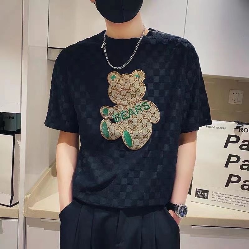 Áo Thun Cotton Trắng Kẻ Sọc Caro Thêu Chữ Katoen Aesthetic Mượt Mà Thời Trang Đường Phố Cho Nam