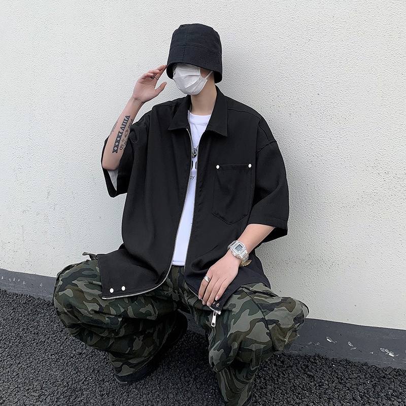 Áo Sơ Mi Tay Ngắn Dáng Rộng Phong Cách Retro Nhật Bản Thời Trang Mùa Hè Cho Nam