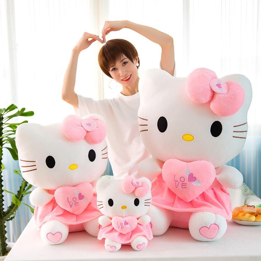 Thú Nhồi Bông Hình Mèo Kitty Màu Hồng Dễ Thương Dùng Trang Trí Nhà Cửa