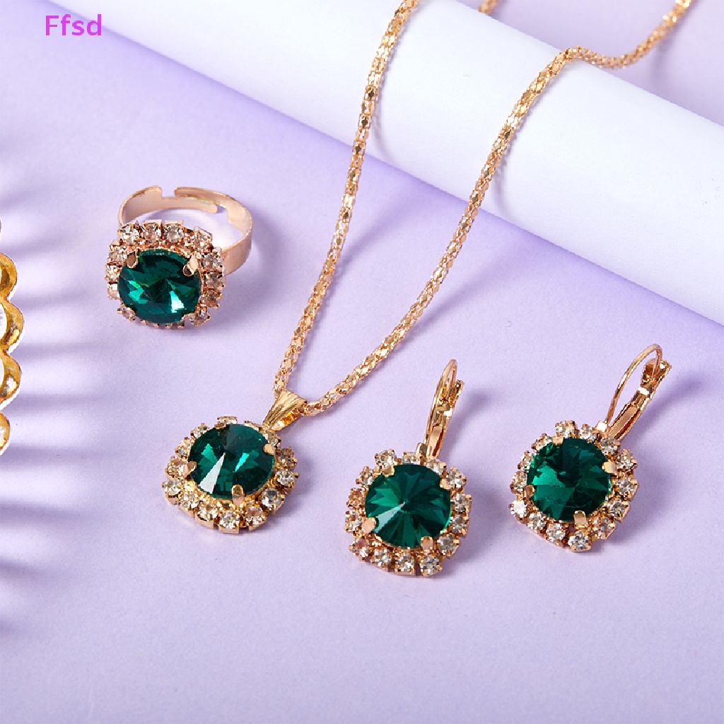 1 Bộ Trang Sức Gồm Vòng cổ / Nhẫn / Bông Tai Pha Lê Tròn Nhiều Màu Thời Trang Hàn Quốc Cho Nữ