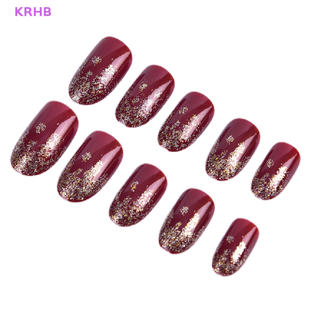 Set 24 Móng Tay Giả Đính Đá Trang Trí Tiệc Cưới Kèm Keo Dán Mới