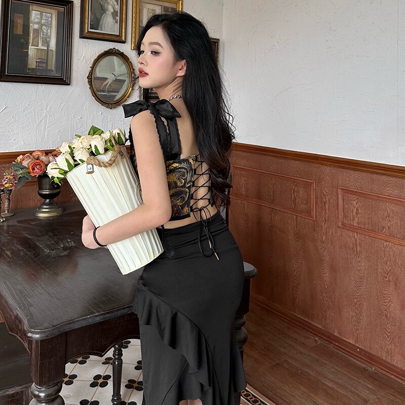 Áo Hai Dây Ôm Dáng Thêu Hoa Phong Cách Retro Mùa Hè Cho Nữ