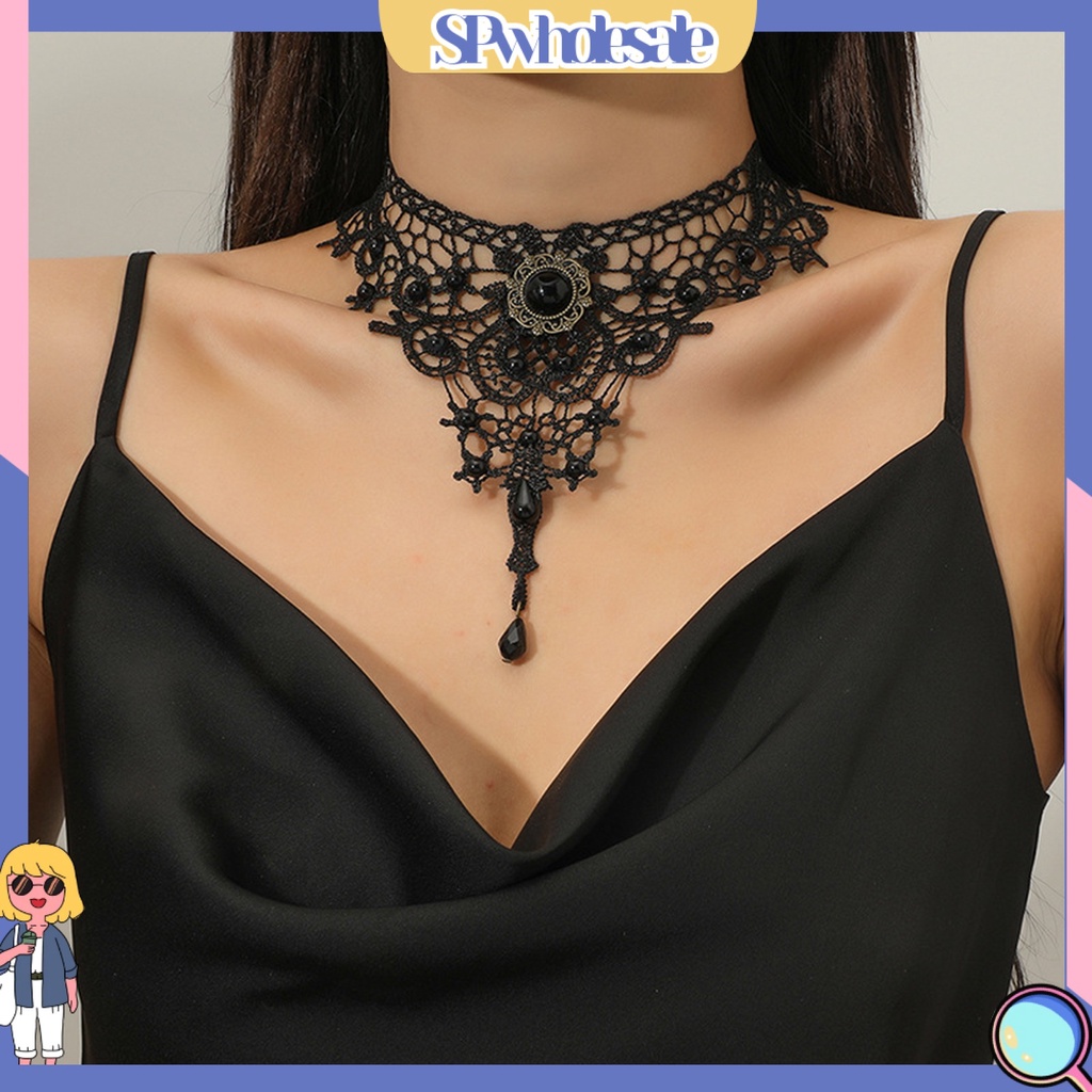 <SPwholesale> Vòng Cổ Choker Ren Đan Móc Phong Cách Retro Tinh Tế Có Thể Điều Chỉnh Phù Hợp Với Mọi Ngày