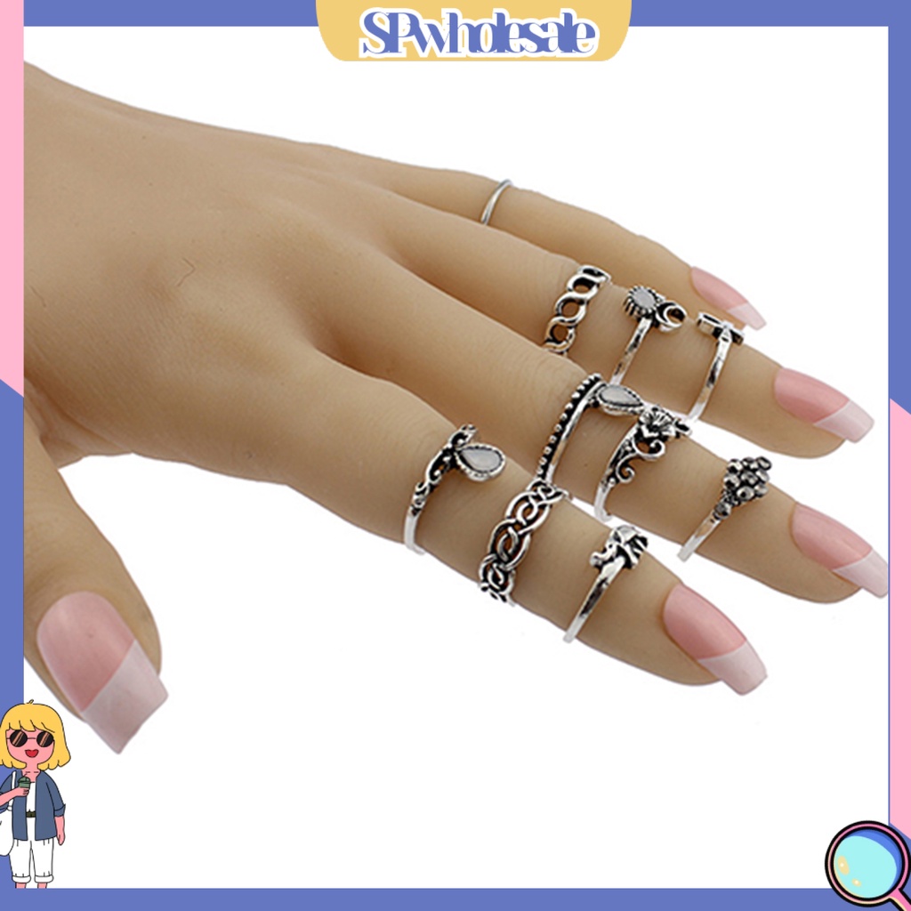 <SPwholesale> Set 10 Nhẫn Đeo Khớp Ngón Tay Phong Cách Vintage Cho Nữ