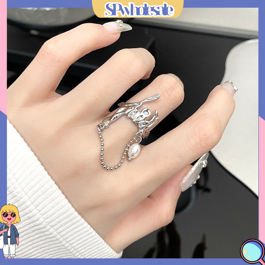 <SPwholesale> Nhẫn Kim Loại Xếp Ly Giả Ngọc Trai Phối Tua Rua Phong Cách Gothic Làm Quà Sinh Nhật Cho Nữ