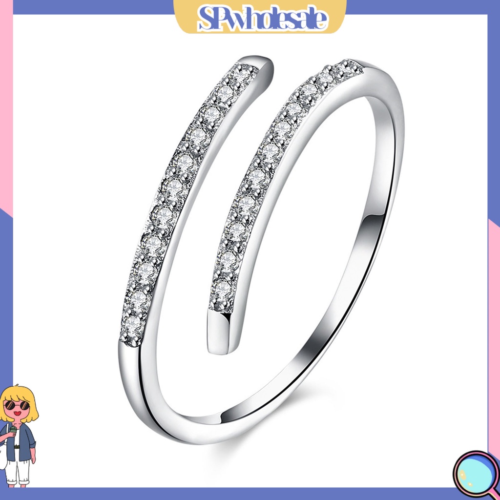 <SPwholesale> Nhẫn Hở Mạ Bạc 925 Đính Đá Zircon Đơn Giản