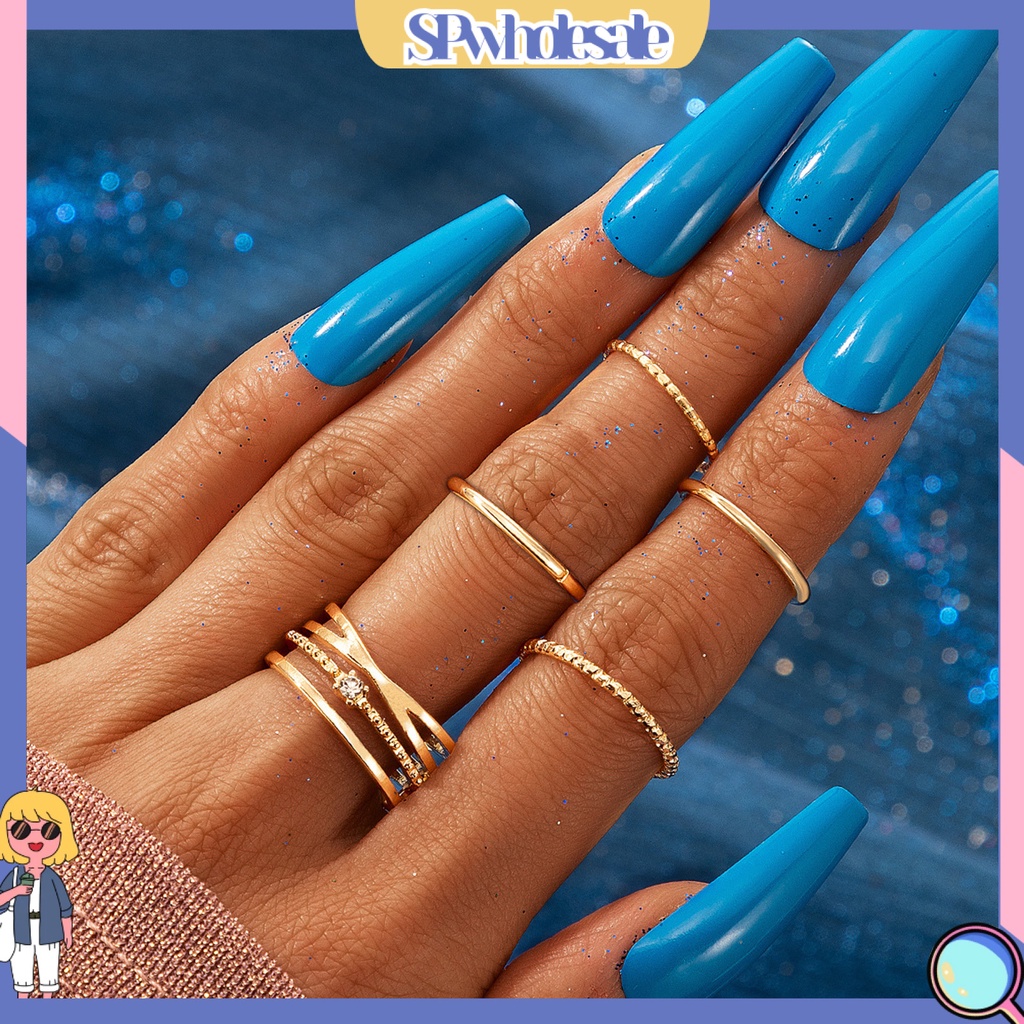 <SPwholesale> Set 5 Nhẫn Đeo Khớp Ngón Tay Màu Sắc Lấp Lánh Thời Trang