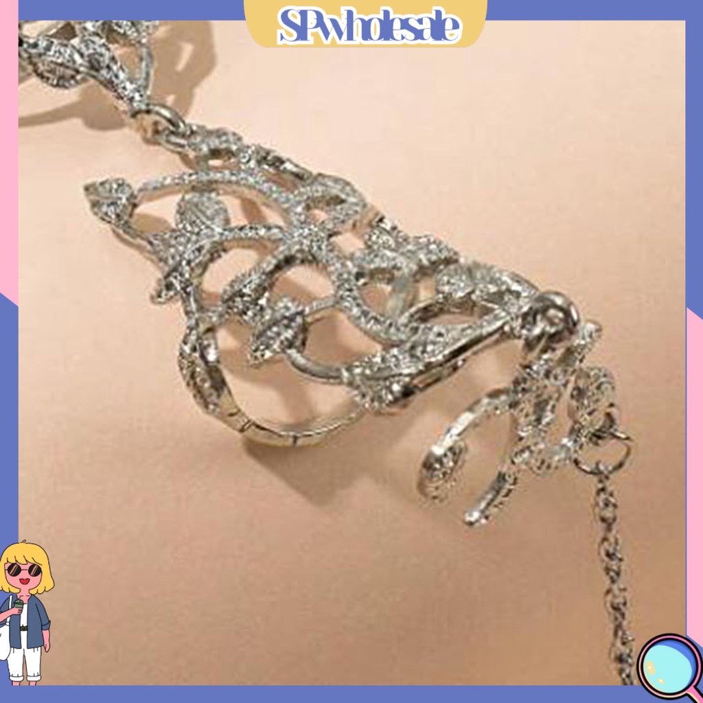 <SPwholesale> Nhẫn Chuỗi Xích Chống Dị Ứng Chống Oxy Hóa Trang Sức Hình Hoa Đính Kim Cương Giả Retro Thích Hợp Làm Quà Tặ