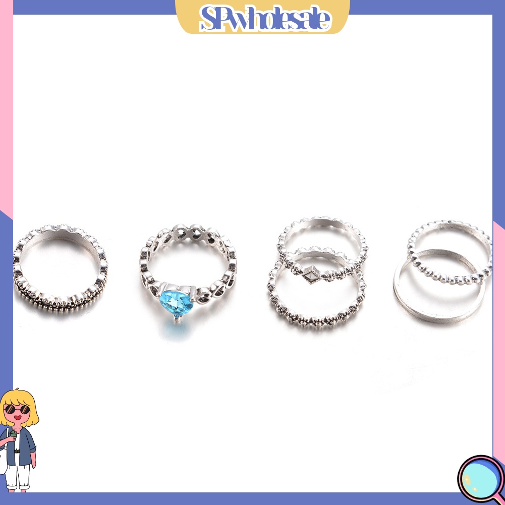 <SPwholesale> Set 6 Nhẫn Đốt Ngón Tay Nhiều Kiểu Đính Đá Phong Cách Boho