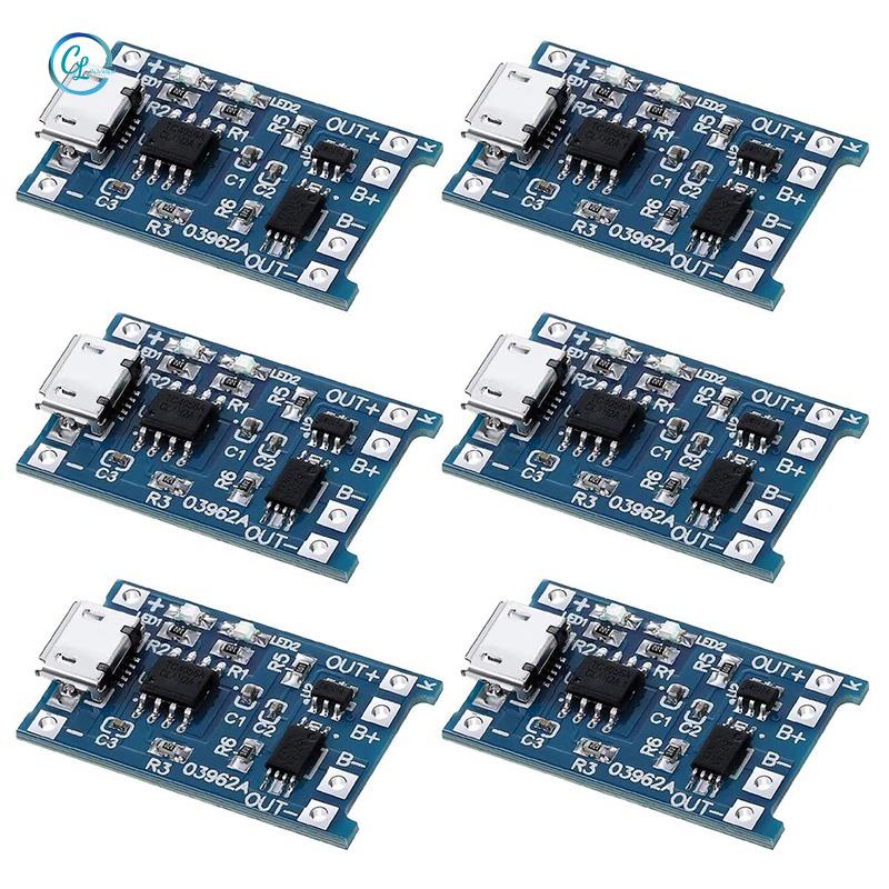 Set 6 Mô Đun Sạc TP4056 18650 BMS 5V Micro-USB 1A Dành Cho Pin 18650