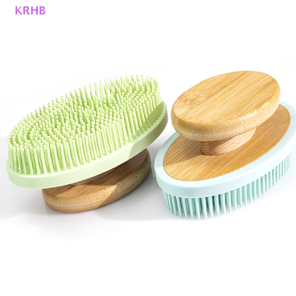 Bàn Chải Tắm Bằng Silicon Với Tay Cầm Bằng Tre Mới