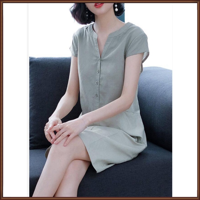 Đầm Tay Ngắn Cổ Chữ V Màu Sắc Thời Trang Mùa Hè Cho Nữ