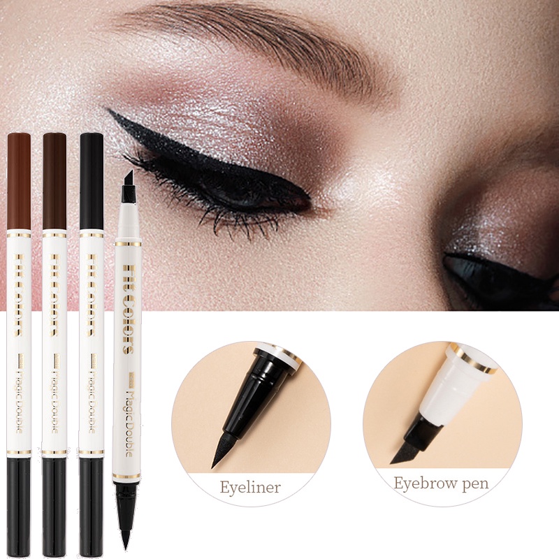 Bút Kẻ Mắt Kiêm Kẻ Lông Mày Hai Đầu 4 Màu Tùy Chọn Chống Thấm Nước Lâu Trôi Nhanh Khô