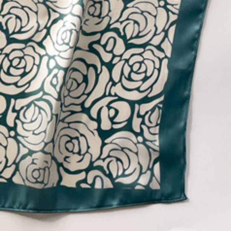 Khăn Choàng Cổ Hình Vuông 70x70CM Bằng Lụa In Họa Tiết Hoa Trà Xanh Đơn Giản Thanh Lịch