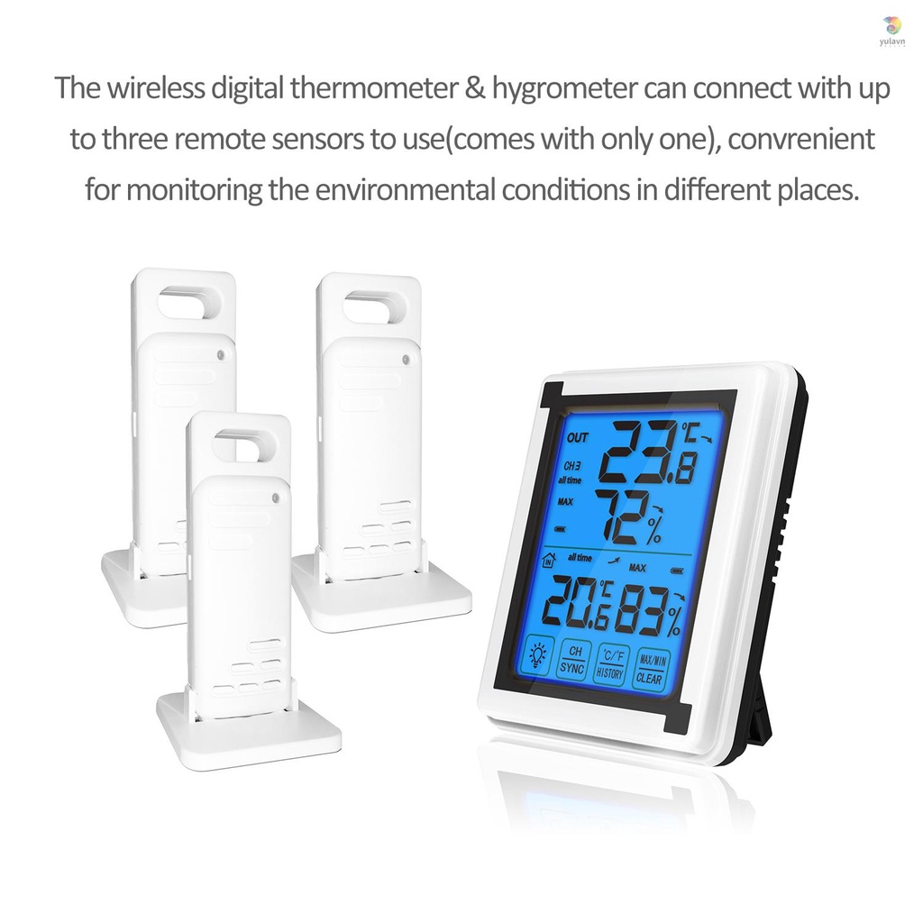 Nhiệt Kế Kỹ Thuật Số Không Dây Đo Nhiệt Độ Và Độ Ẩm Màn Hình LCD Cảm Ứng Dùng Trong Nhà / Văn Phòng / Nhà Kính
