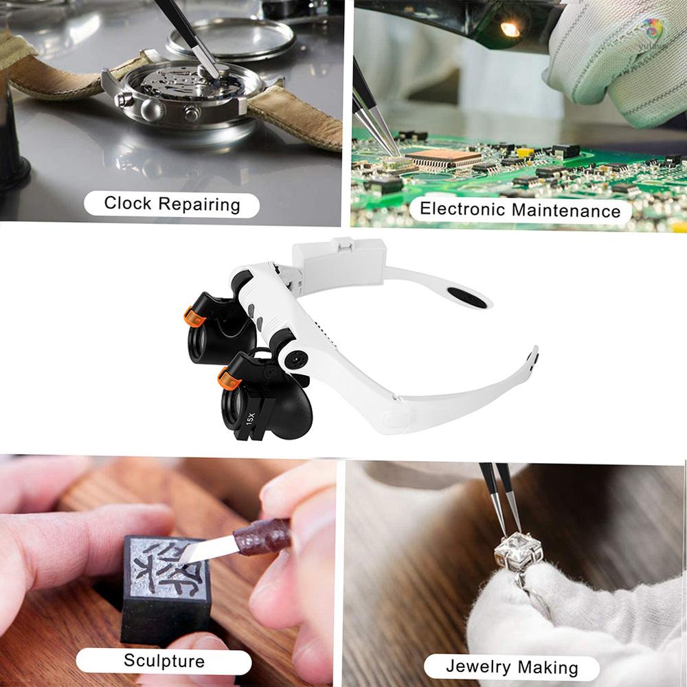 Kính Lúp Đeo Đầu Phóng Đại Nhiều Kính Có Đèn LED Ấm Áp Và Mát Mẻ