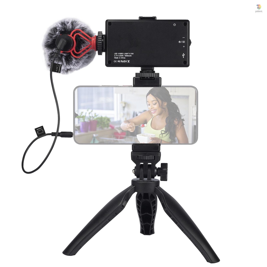 Bộ Dụng Cụ Ghi Âm Video Với Đèn LED Và Kẹp Gắn Điện Thoại Chống Sốc Và Dây Cáp TRS / Ts