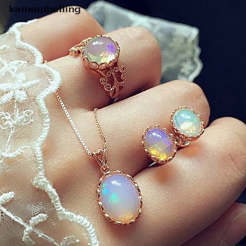 Bộ Trang Sức Mạ Vàng Đính Đá Opal Nhân Tạo Hình Oval Thanh Lịch Dành Cho Nữ