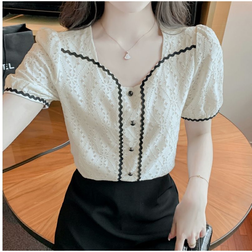 Mới Đầm Chiffon Tay Ngắn Phối Ren Thời Trang Mùa Hè