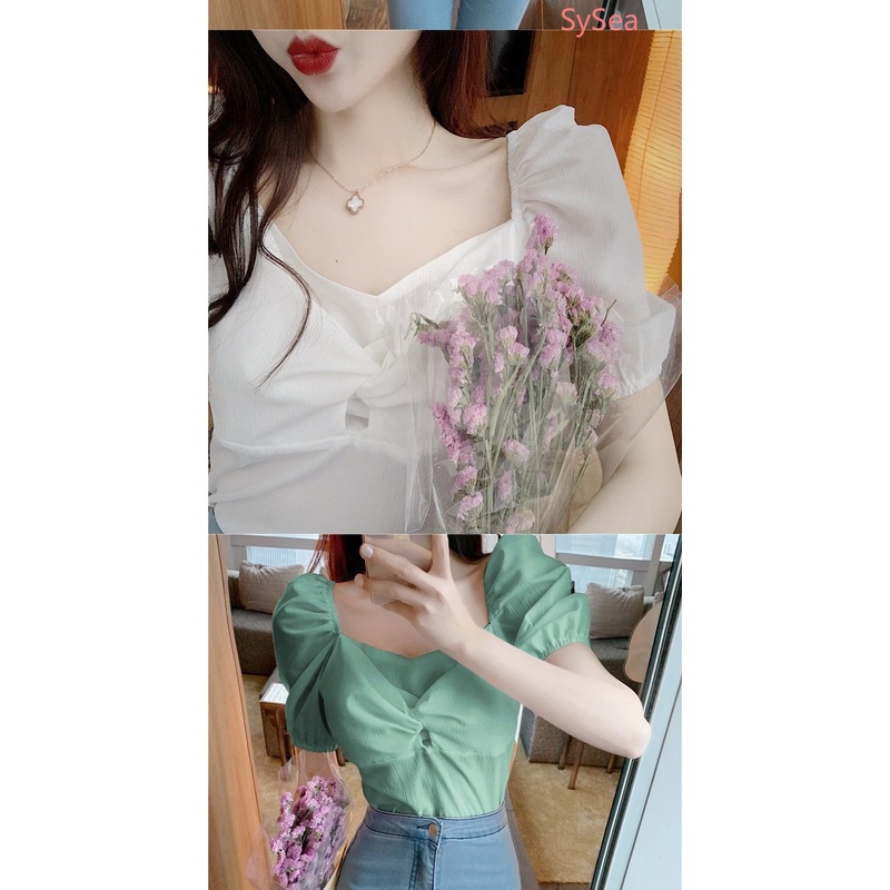 Áo Voan Cổ Vuông Thời Trang Pháp Dành Cho Nữ