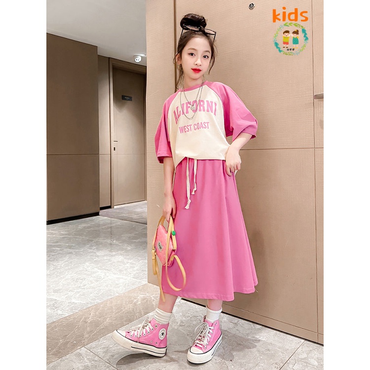 Set Áo Thun Tay Ngắn + Chân Váy Thời Trang Mùa Hè Mới Cho Bé Gái 3-5 - 8-10 - 12-13 Tuổi